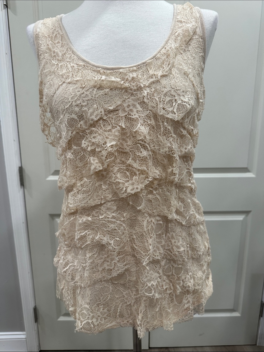 Women's Cream Lace Ruffle Tank Top